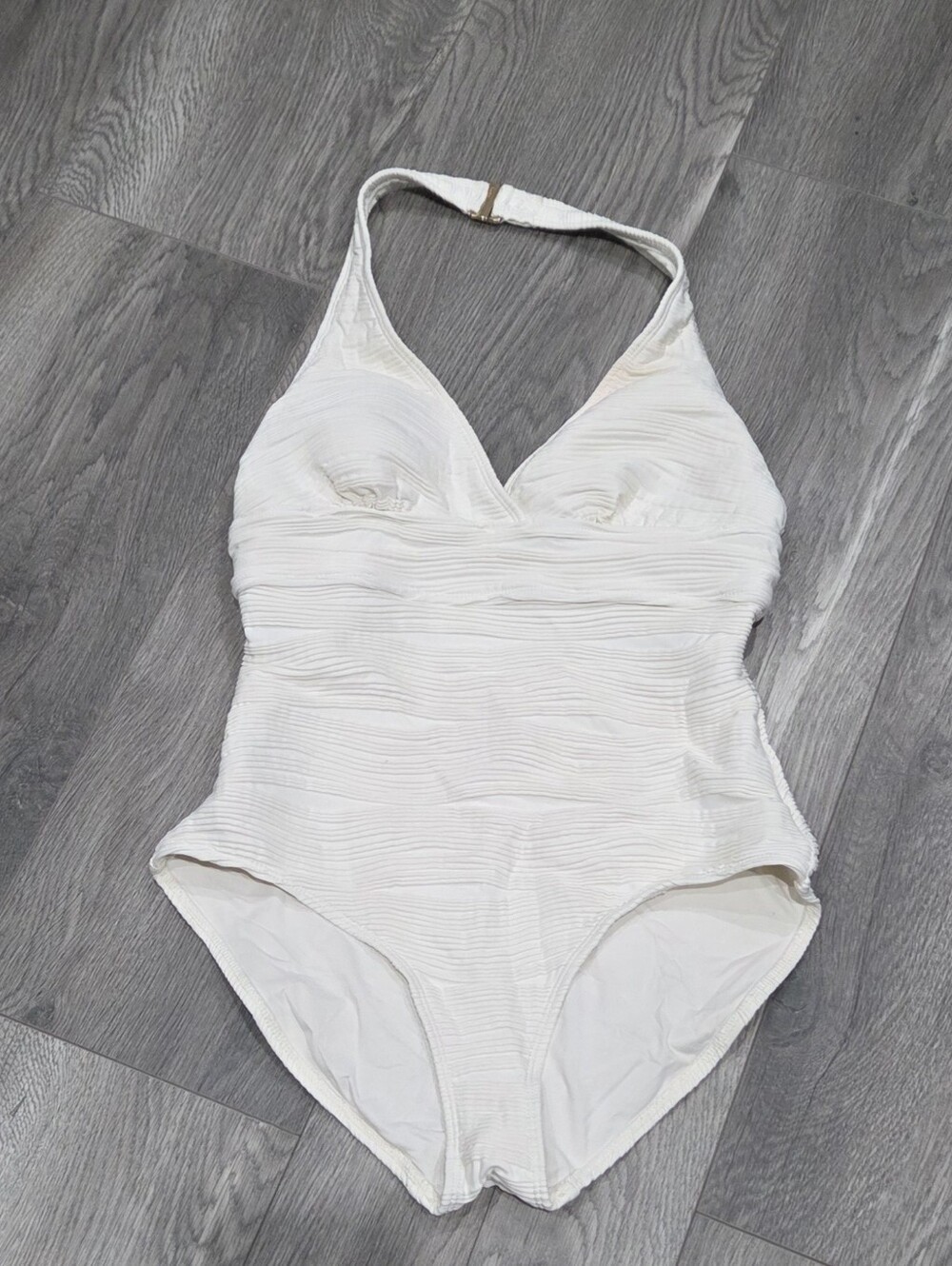 Anne Cole white textured halter one piece swimwear, size 8